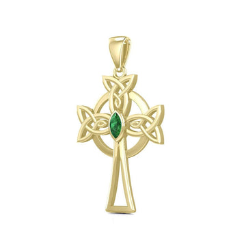 Celtic Cross Solid Gold Pendant with Marquise Gemstone GPD5639 - Jewelry